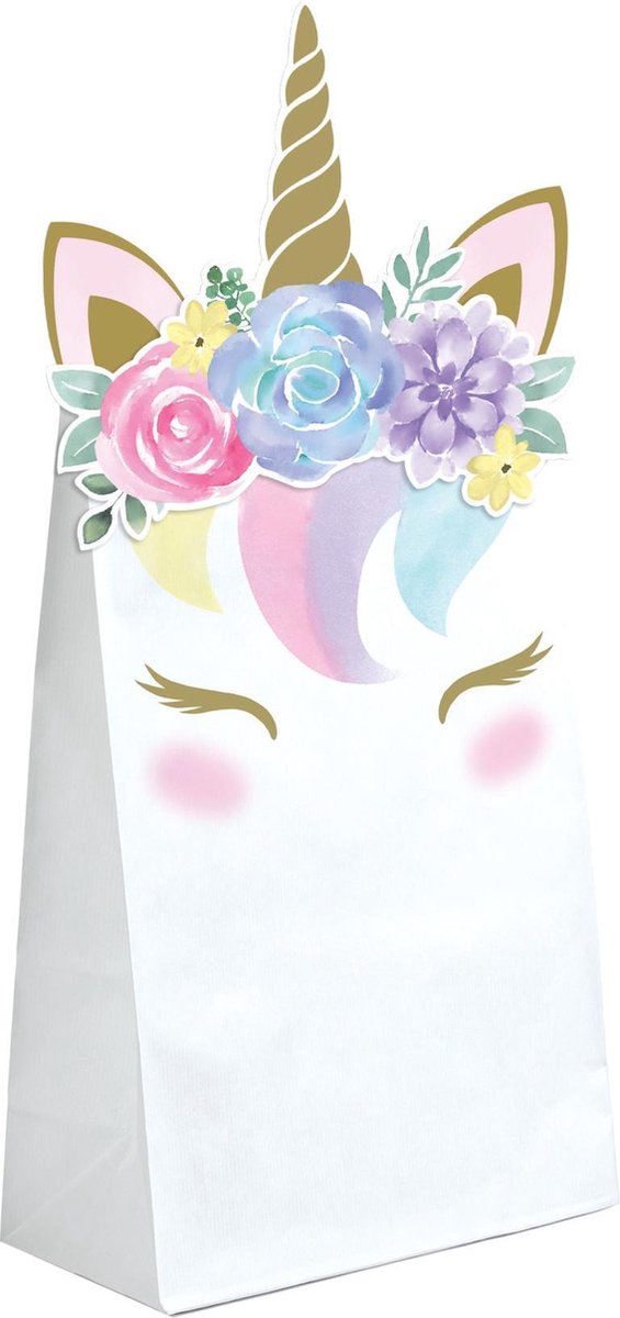 CREATIVE PARTY - 8 witte papieren fee eenhoorn cadeauzakjes - Decoratie > Feestzakjes